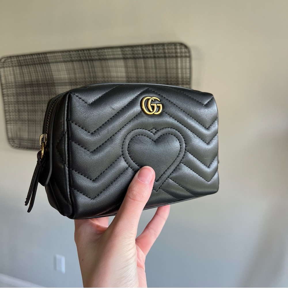 Gucci Calfskin Matelasse GG Marmont Cosmetic Case Black - Picture 1 of 11